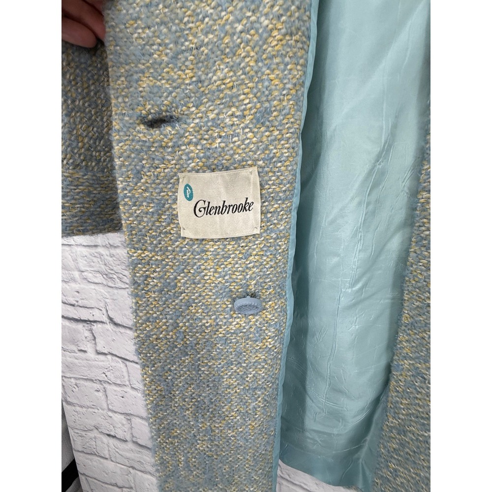 Vintage 50s 60s Glenbrooke Wool Tweed Blue Yellow ILGWU Union Swing Car Coat - Picture 8 of 15